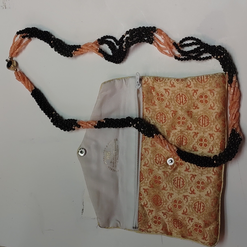 Vintage onyx, coral and jade necklace
